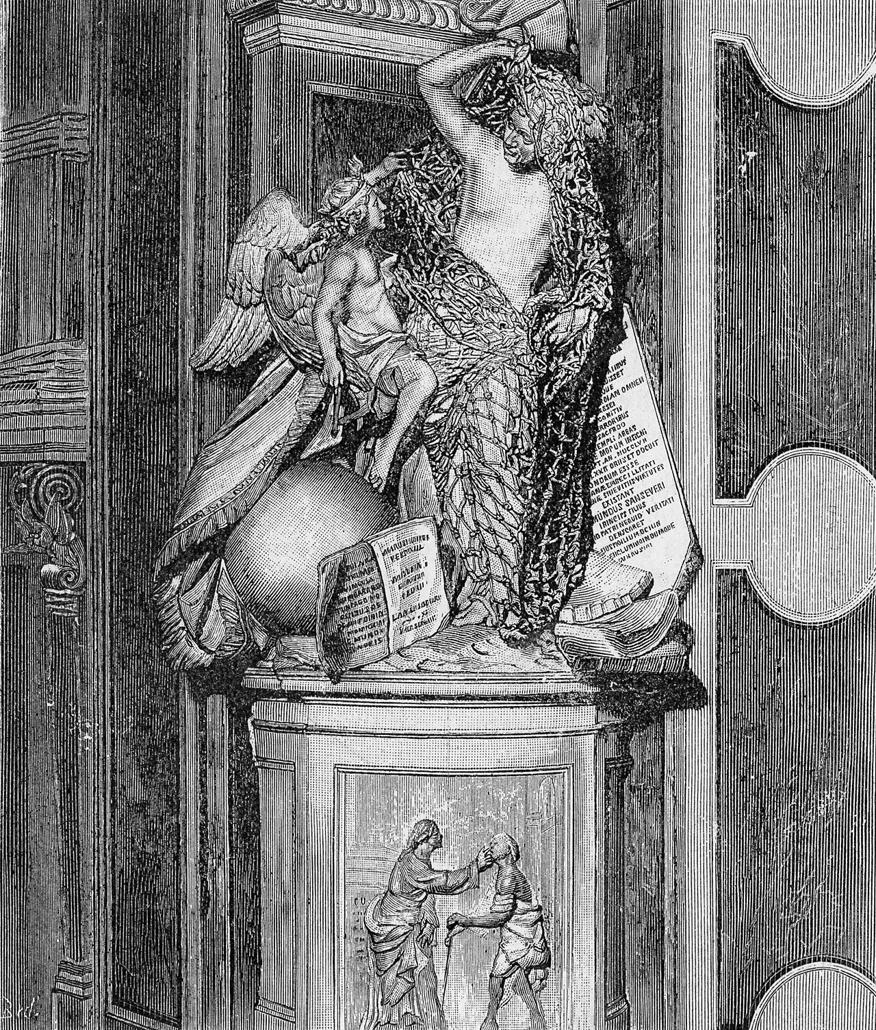 incisione ottocentesca del disinganno di francesco queirolo nella cappella sansevero, con la rete di marmo