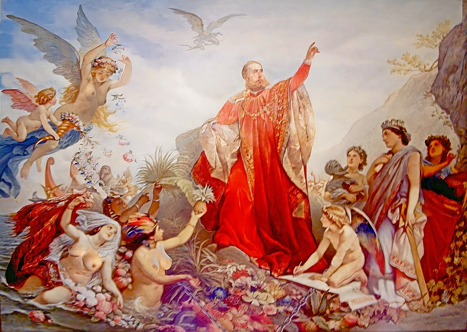 l apoteosi di massimiliano dipinta da cesare dell acqua con la figura in manto rosso e le allegorie