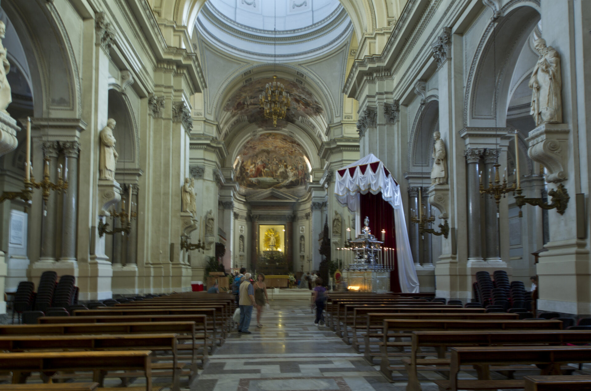 the neoclassical interior of palermo cathedral with plain columns and the white nave