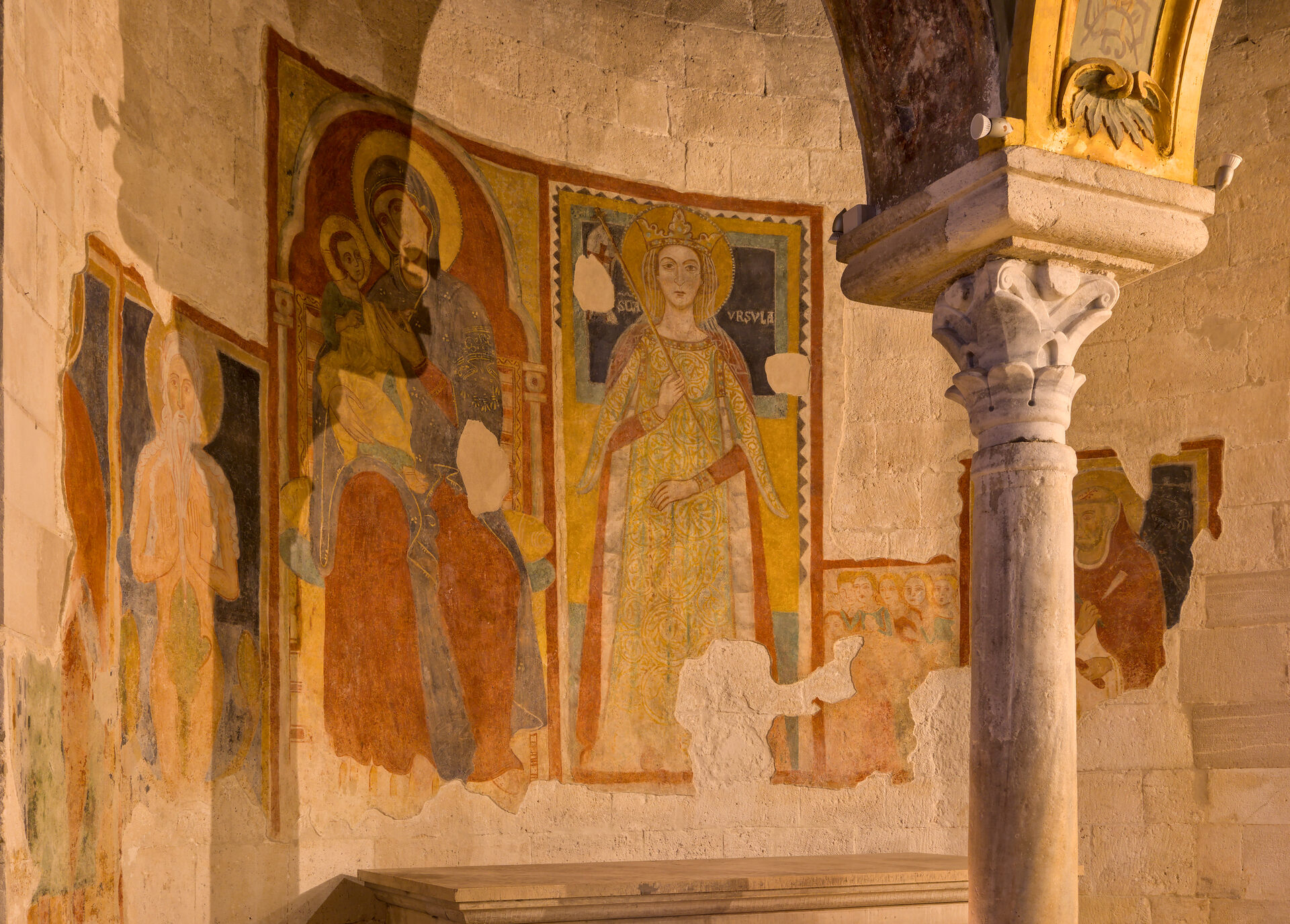 fragments of byzantine fresco with figures of saints in the succorpo of bari cathedral