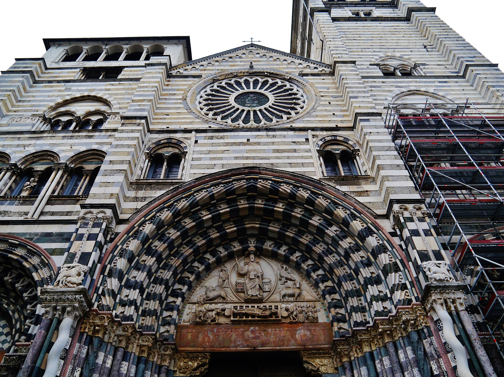bell tower and flank of san lorenzo cathedral in genoa