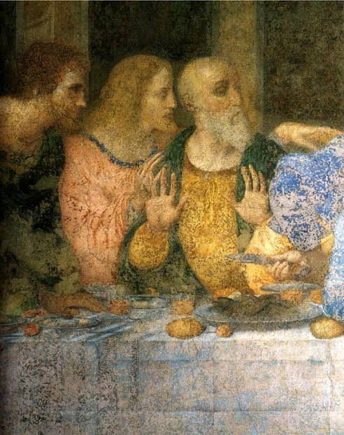 detail of the Last Supper showing how worn the painted surface has become