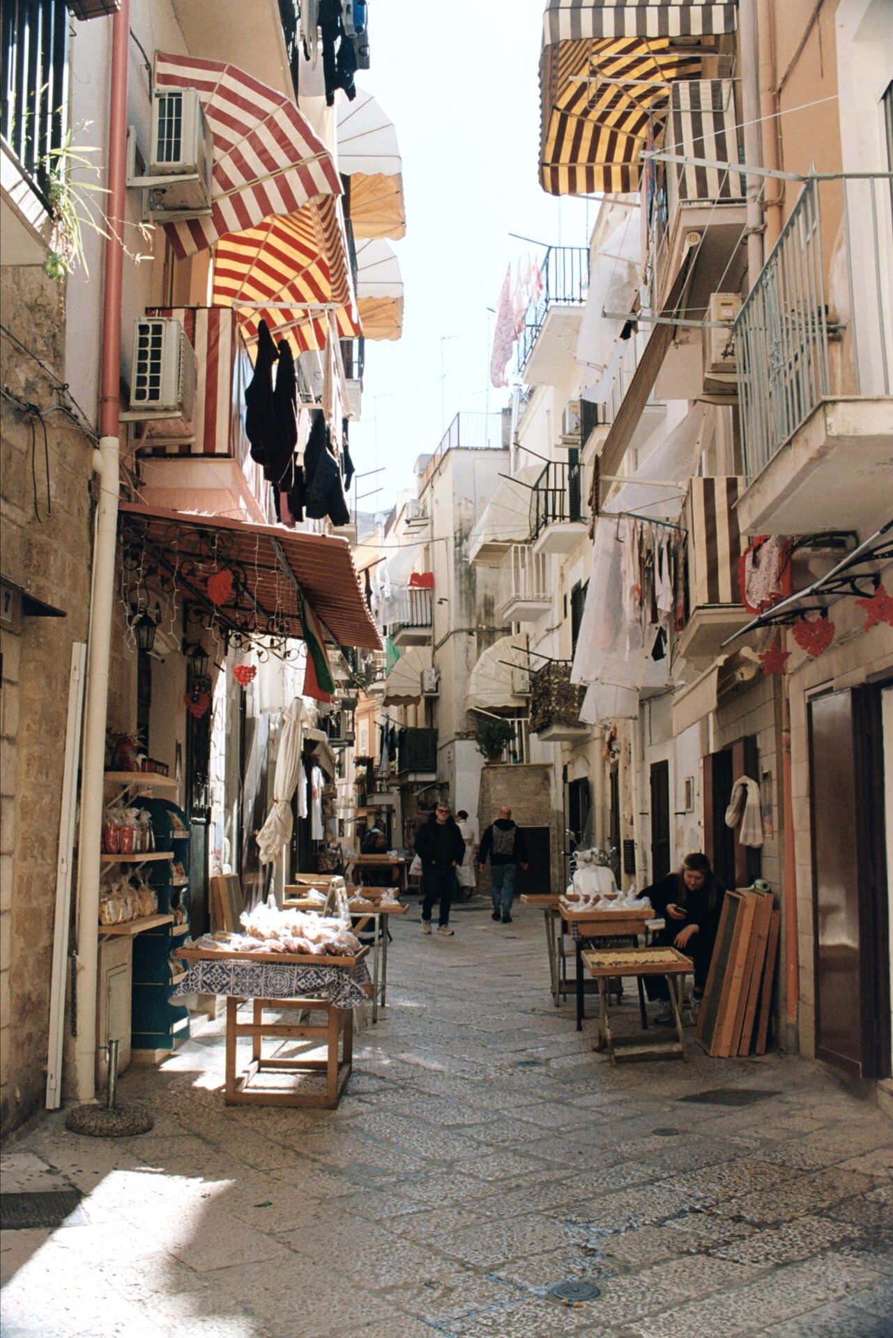 via dell arco basso in bari vecchia with the pasta makers tables and orecchiette laid out to dry