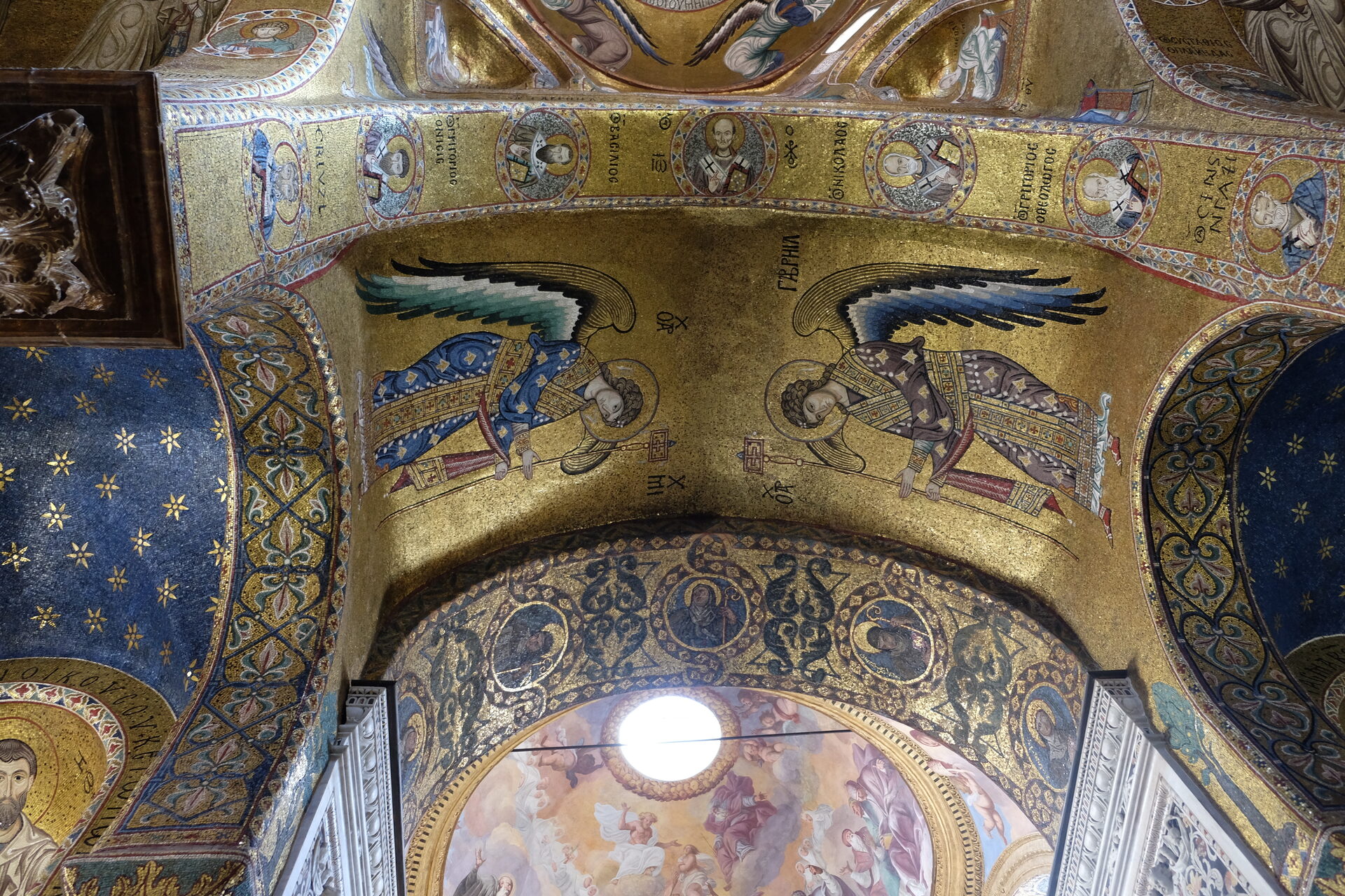 the byzantine mosaics of the martorana dome in palermo with christ pantocrator and the angels
