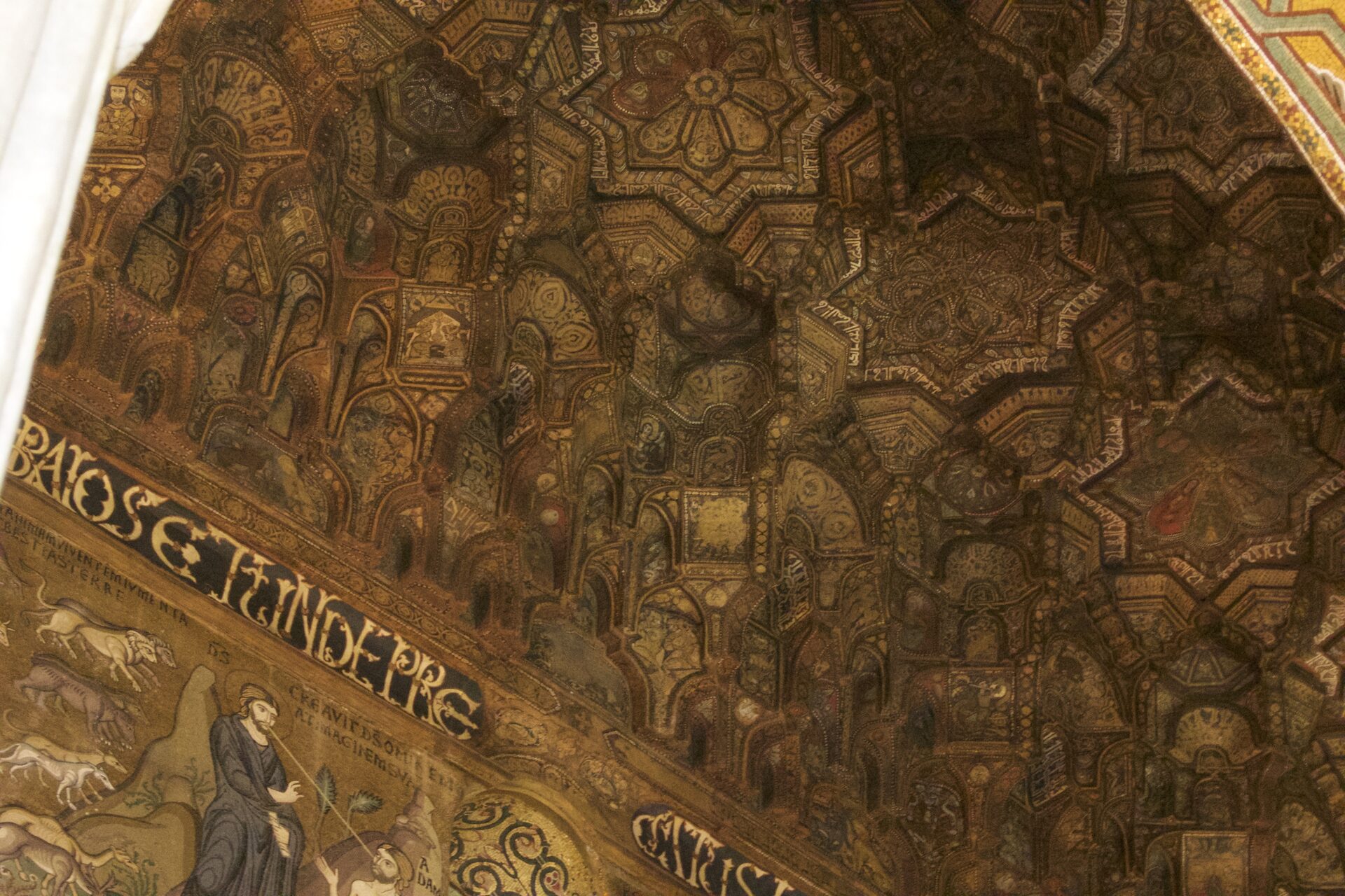 the wooden muqarnas ceiling of the palatine chapel in palermo with its painted honeycomb cells