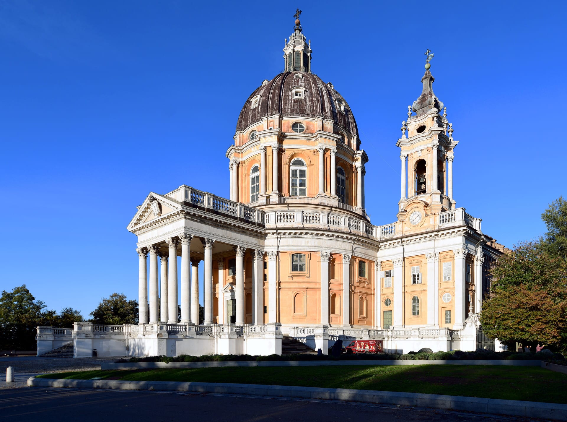 the basilica of superga by filippo juvarra on the turin hill, with the columned portico and the dome