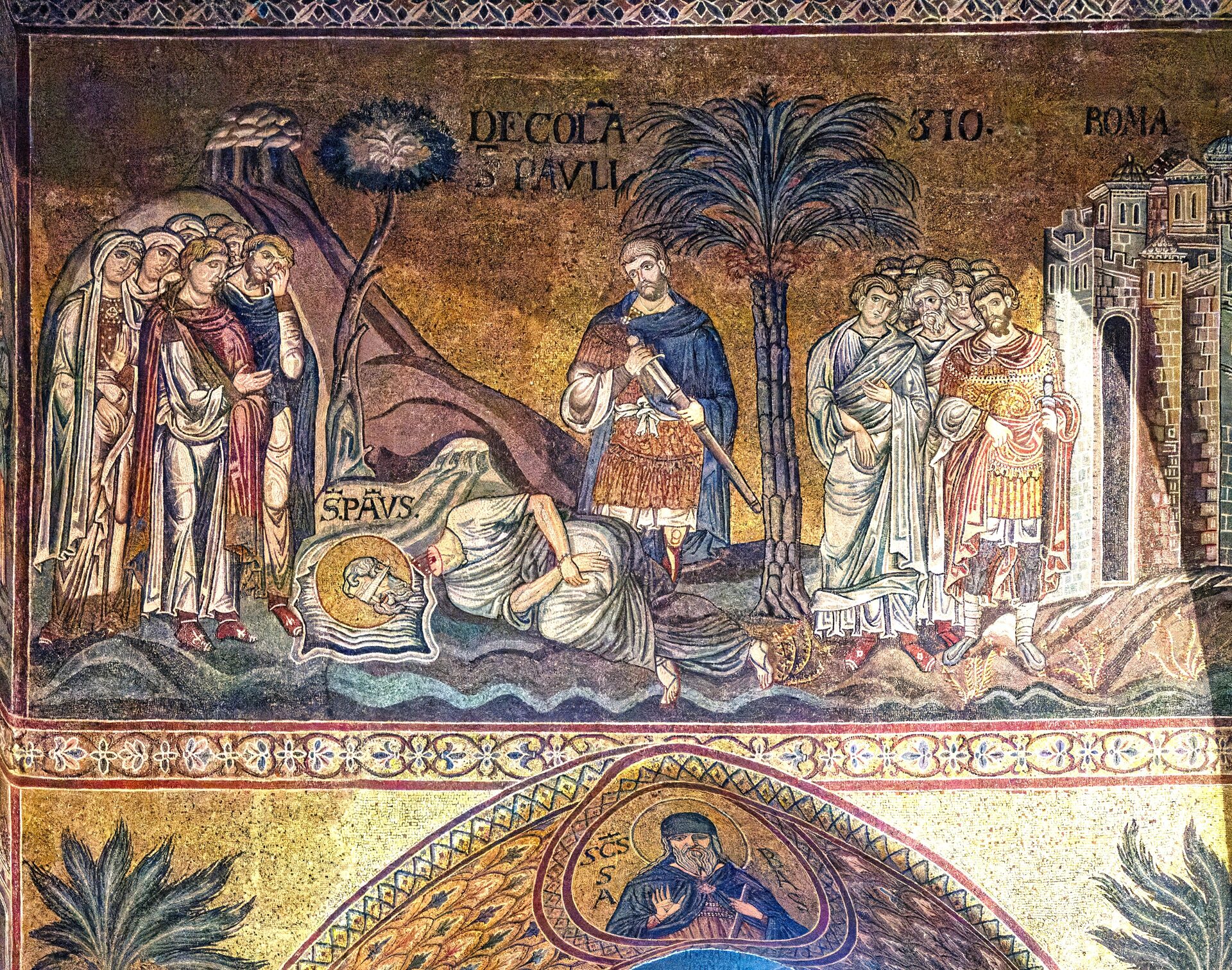 the gold ground mosaics of monreale cathedral with old testament scenes and latin captions