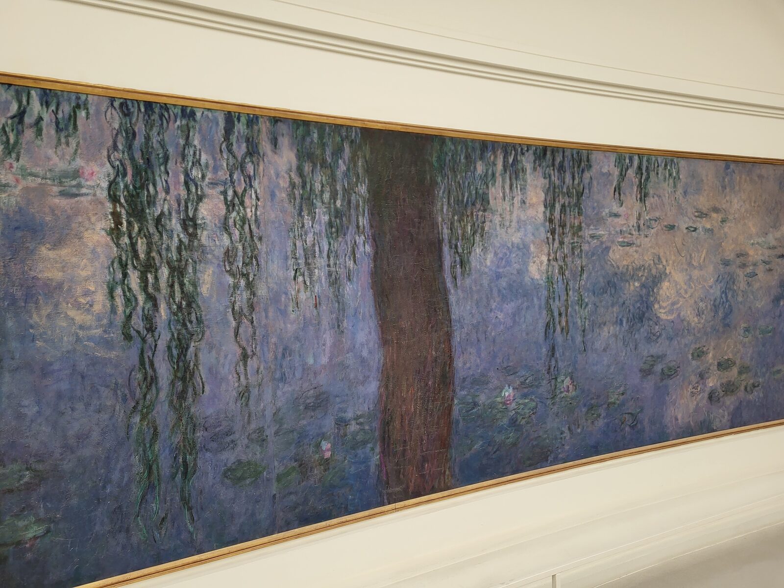 un pannello curvo delle Ninfee di Monet in una delle due sale ovali del Musée de l’Orangerie