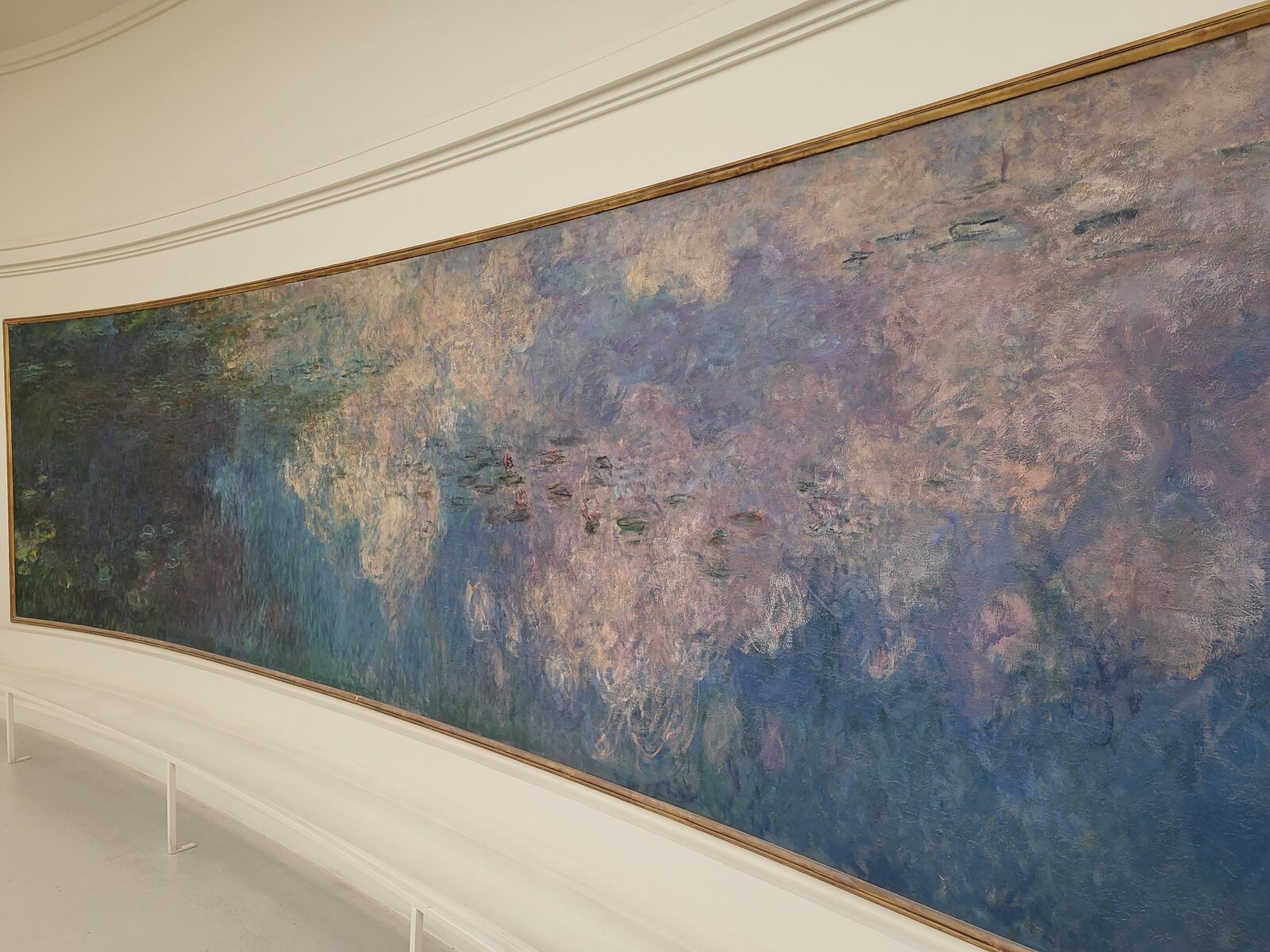 un pannello delle Ninfee di Monet nella sala ovale del Musée de l’Orangerie, con la parete curva e la luce naturale dall’alto