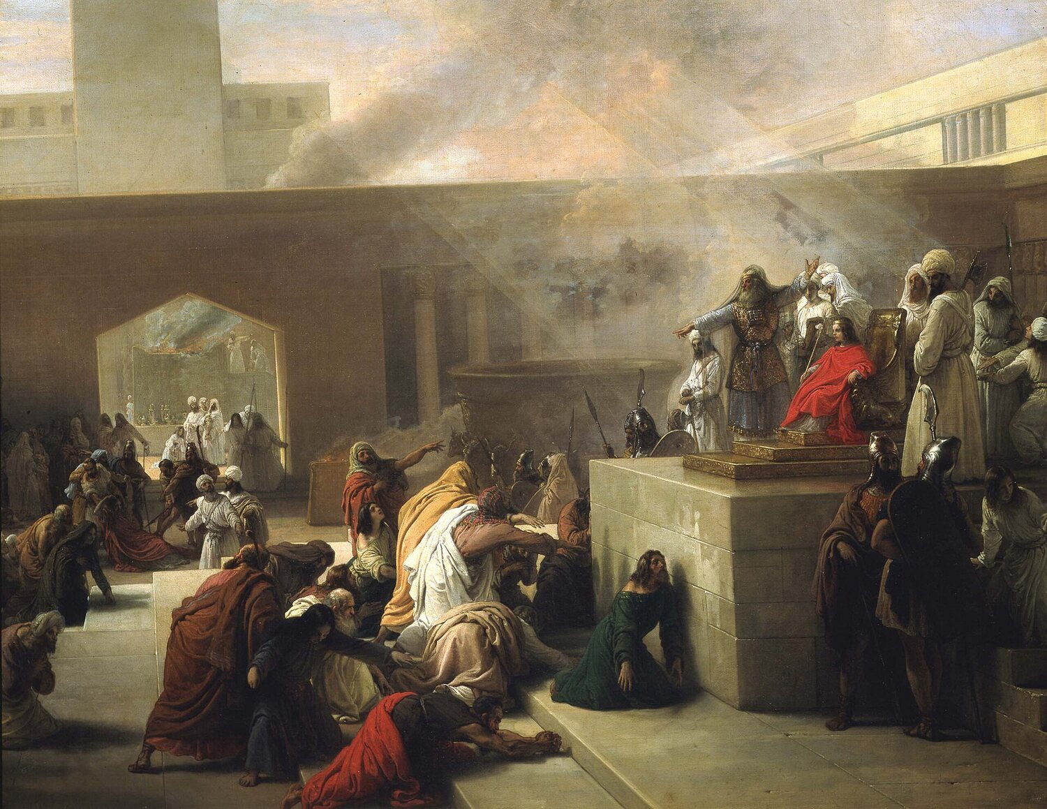 l incoronazione di gioas dipinta da francesco hayez con il re bambino sul trono e la folla prostrata