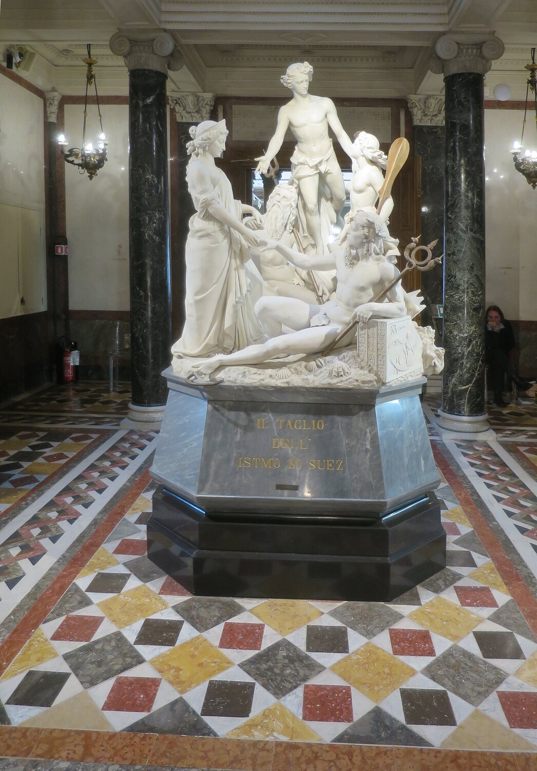 il gruppo marmoreo il taglio dell istmo di suez di pietro magni nel vestibolo di palazzo revoltella