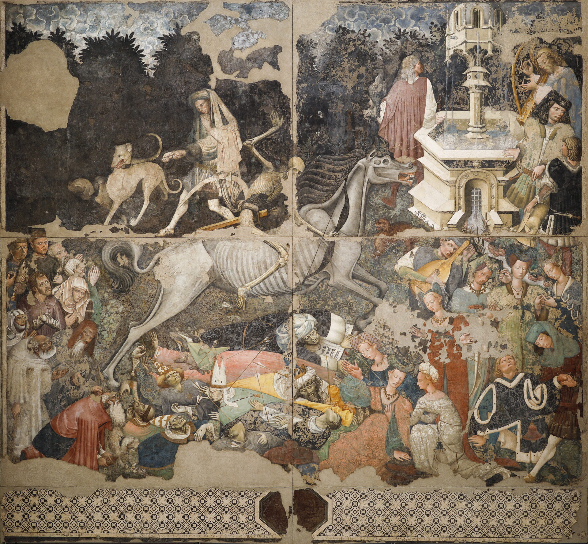 the triumph of death fresco with death on horseback riding at a gallop into the garden of the lords
