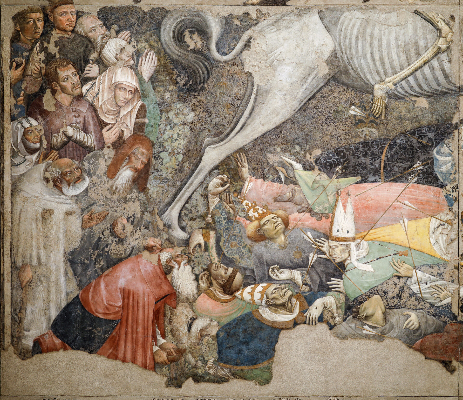 detail of the triumph of death with the poor and the crippled begging death to take them