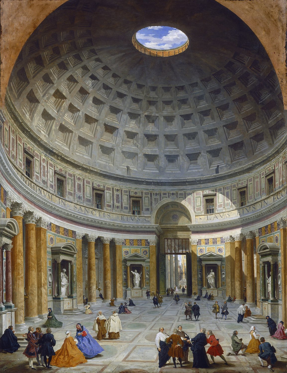 l'interno del Pantheon dipinto da Giovanni Paolo Panini nel Settecento, con la luce che scende dall'oculo sul pavimento