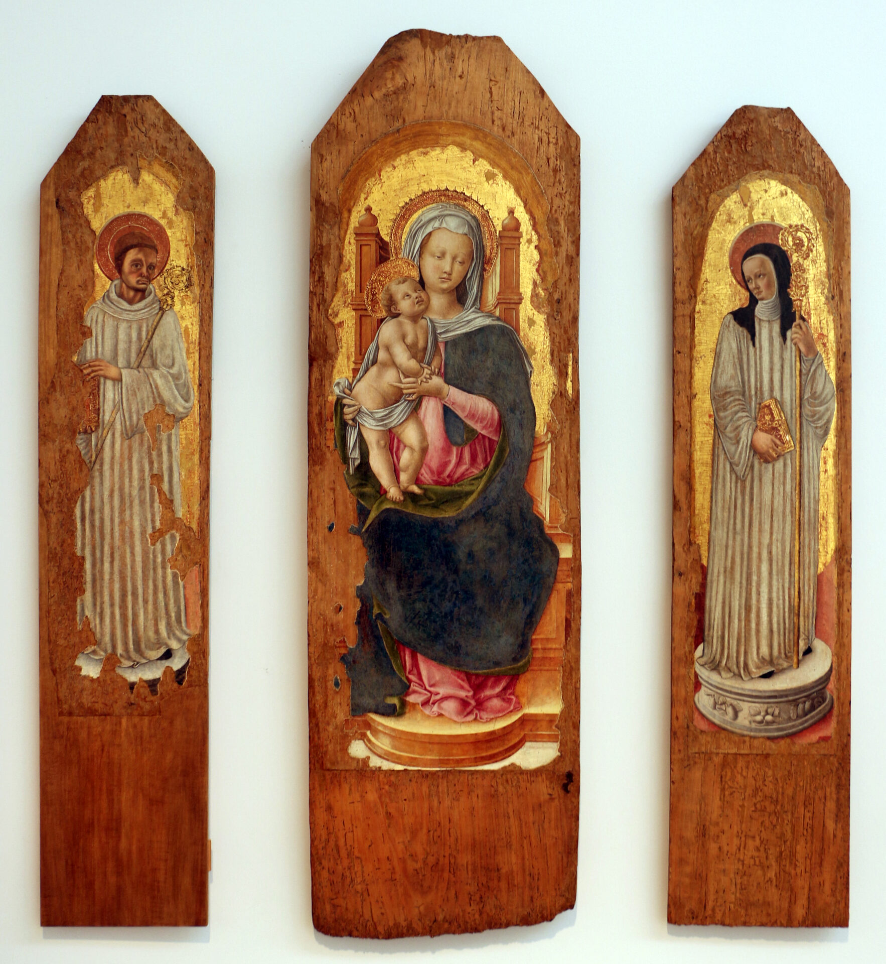 the virgin enthroned between saints benedict and scholastica by antonio vivarini in the pinacoteca of bari