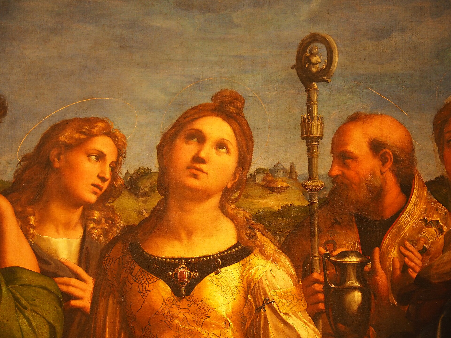 un dettaglio dell estasi di santa cecilia di raffaello, con gli strumenti musicali abbandonati a terra