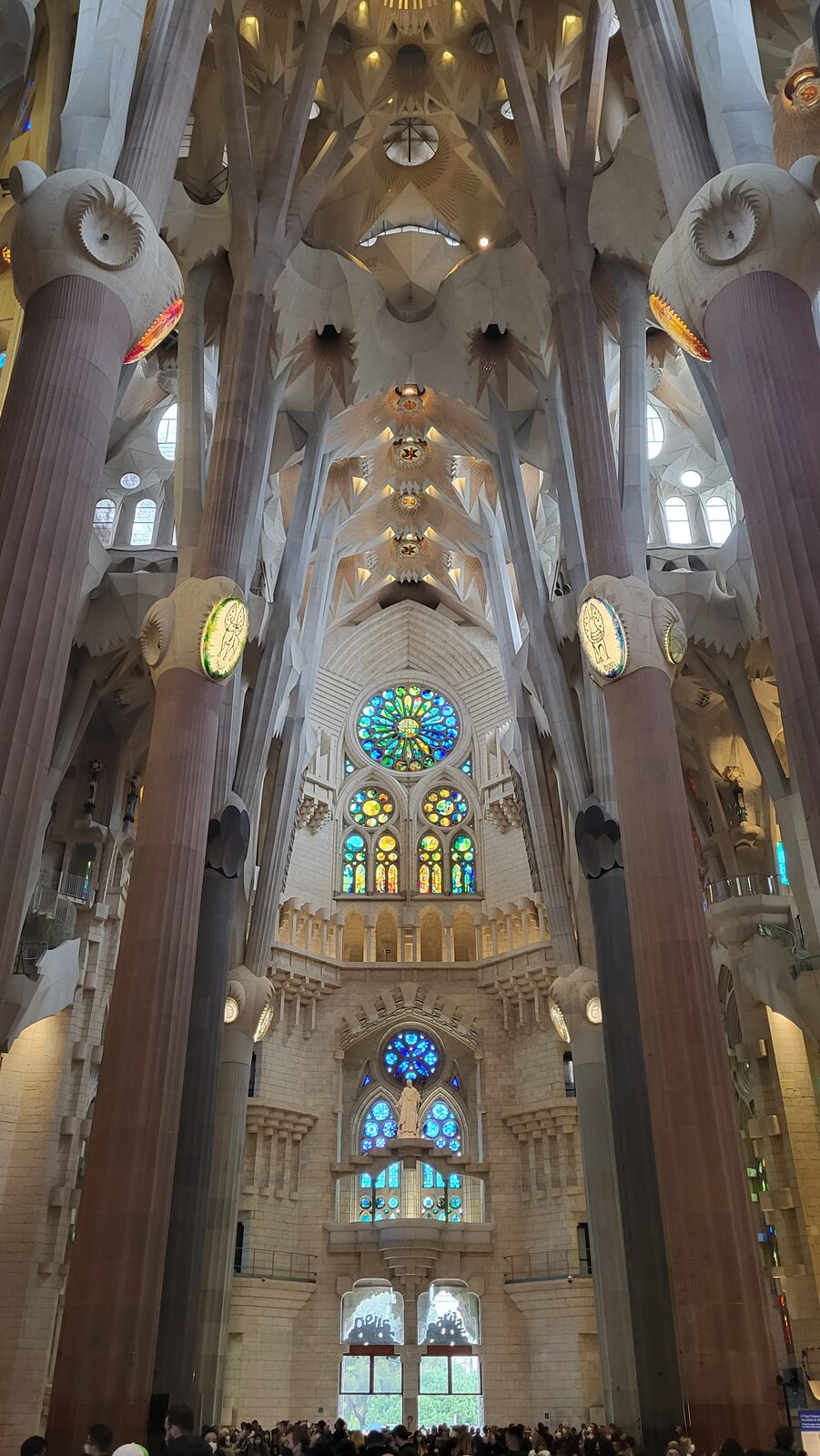 la nef de la Sagrada Família avec les colonnes qui se ramifient vers la voûte