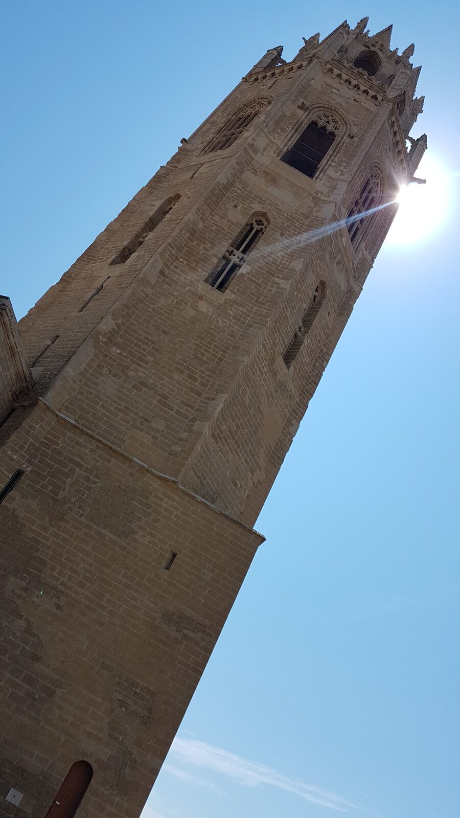 the octagonal bell tower of the Seu Vella of Lleida seen from below