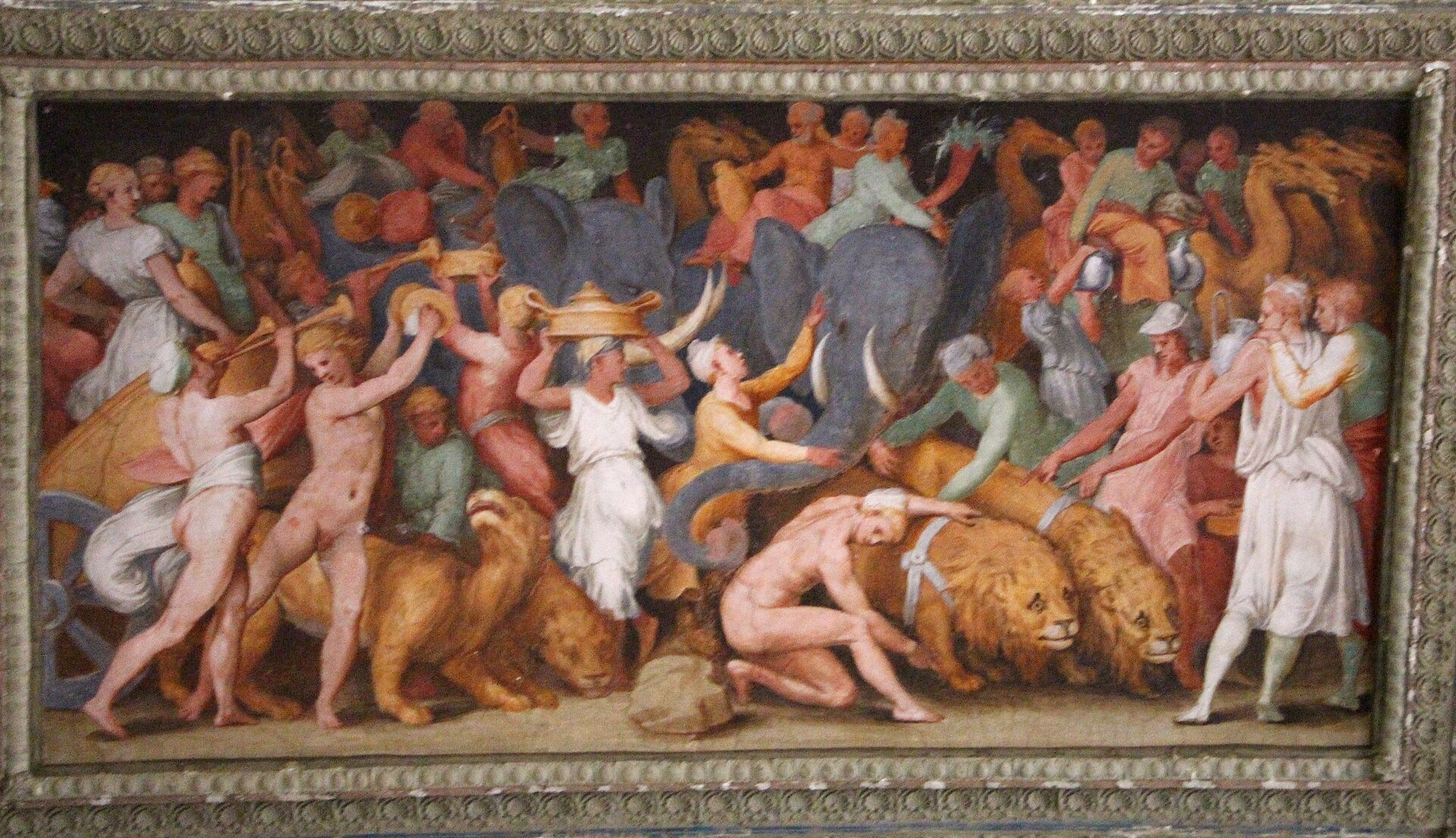 frieze painted by perino del vaga with a triumphal procession in the villa del principe