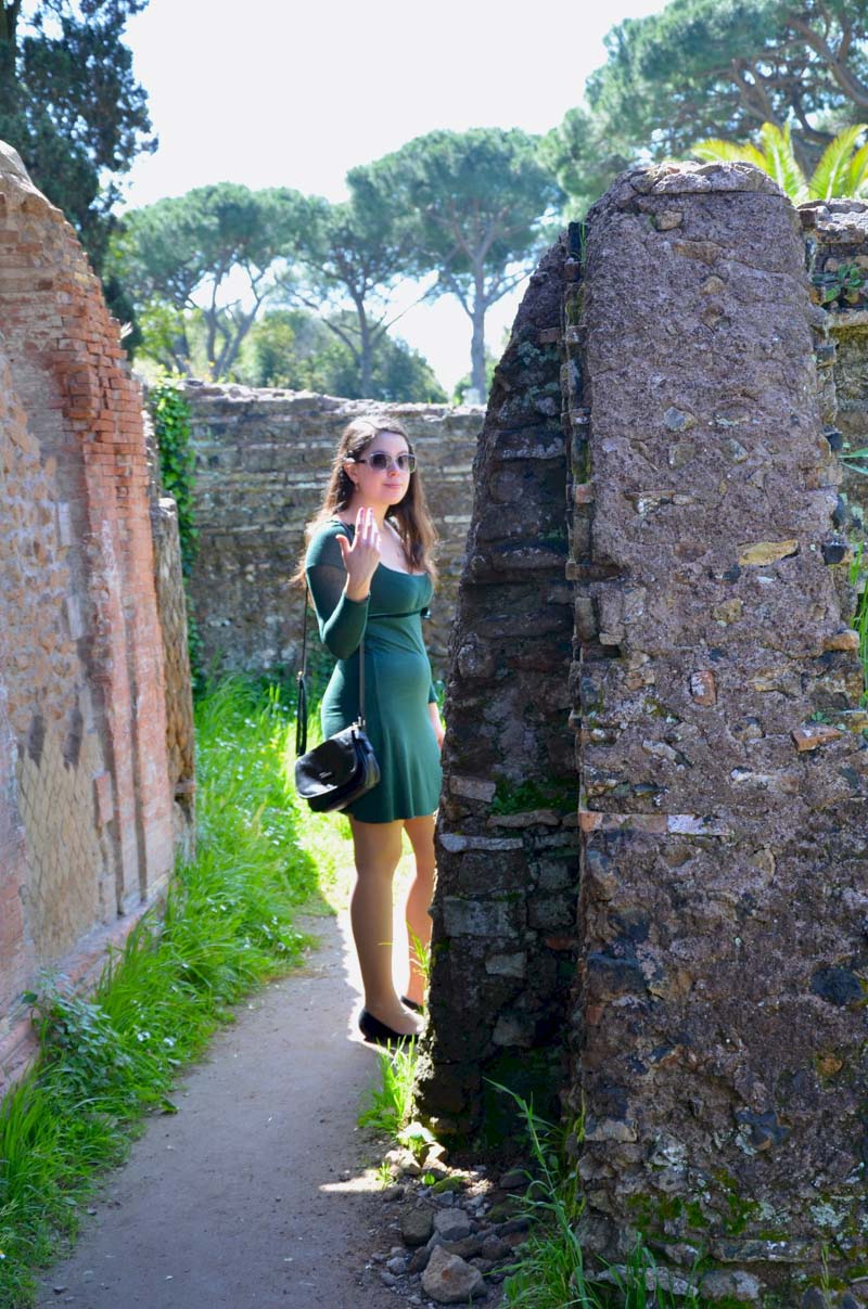 The decumanus maximus, the main road of the archaeological park of Ostia Antica