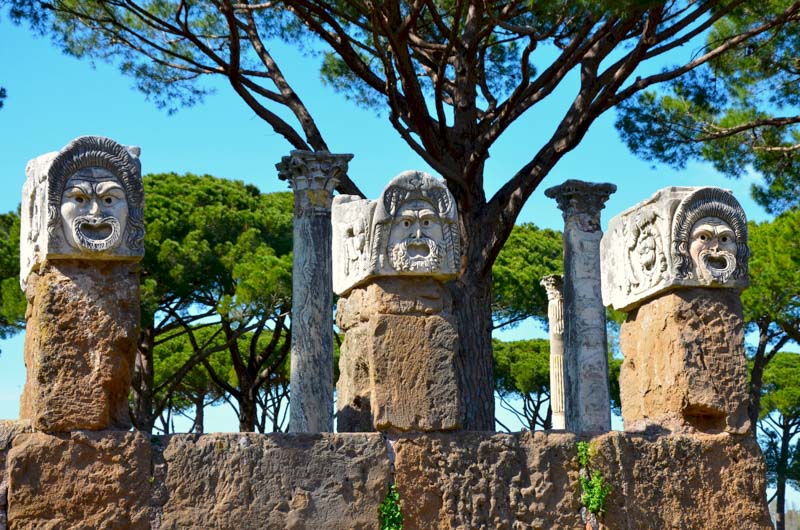 The marble masks of the theatre of Ostia Antica
