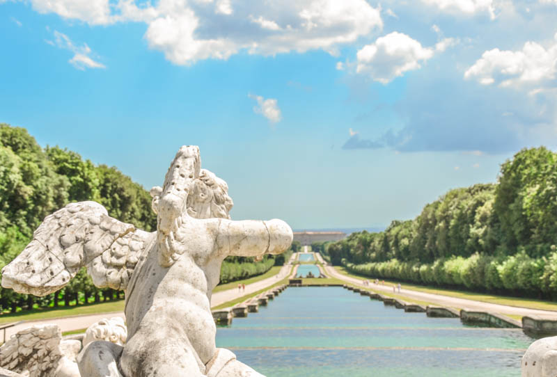 The Royal Palace of Caserta seen from the garden, with the fountain in the foreground