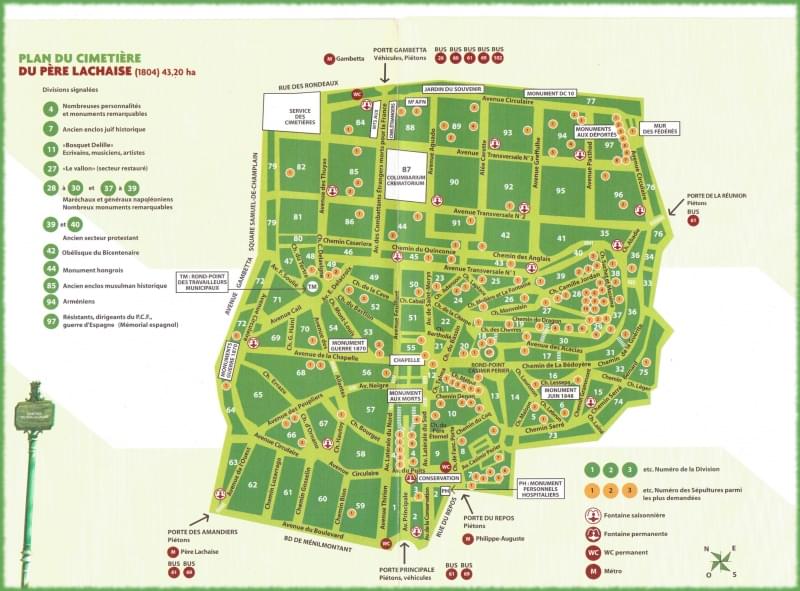 mappa cimitero père lachaise